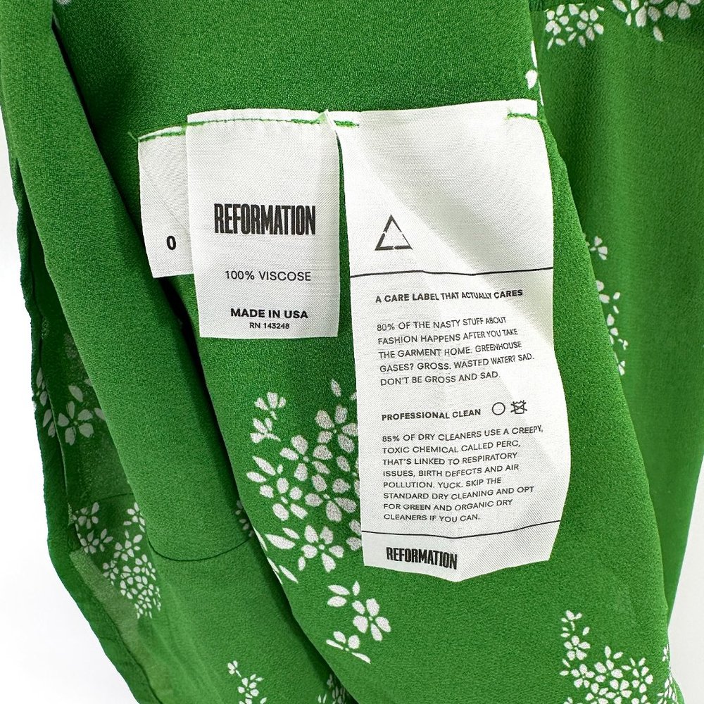 Reformation Green & White Floral Cami Strap Mini Dress - Picture 4 of 5